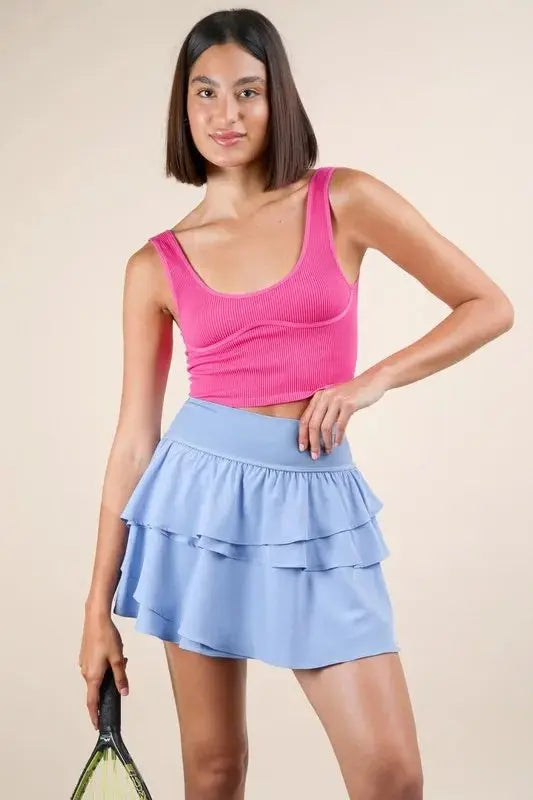 Very J Riffled Tiered Layers Activewear Skirt with Shorts - Love Salve